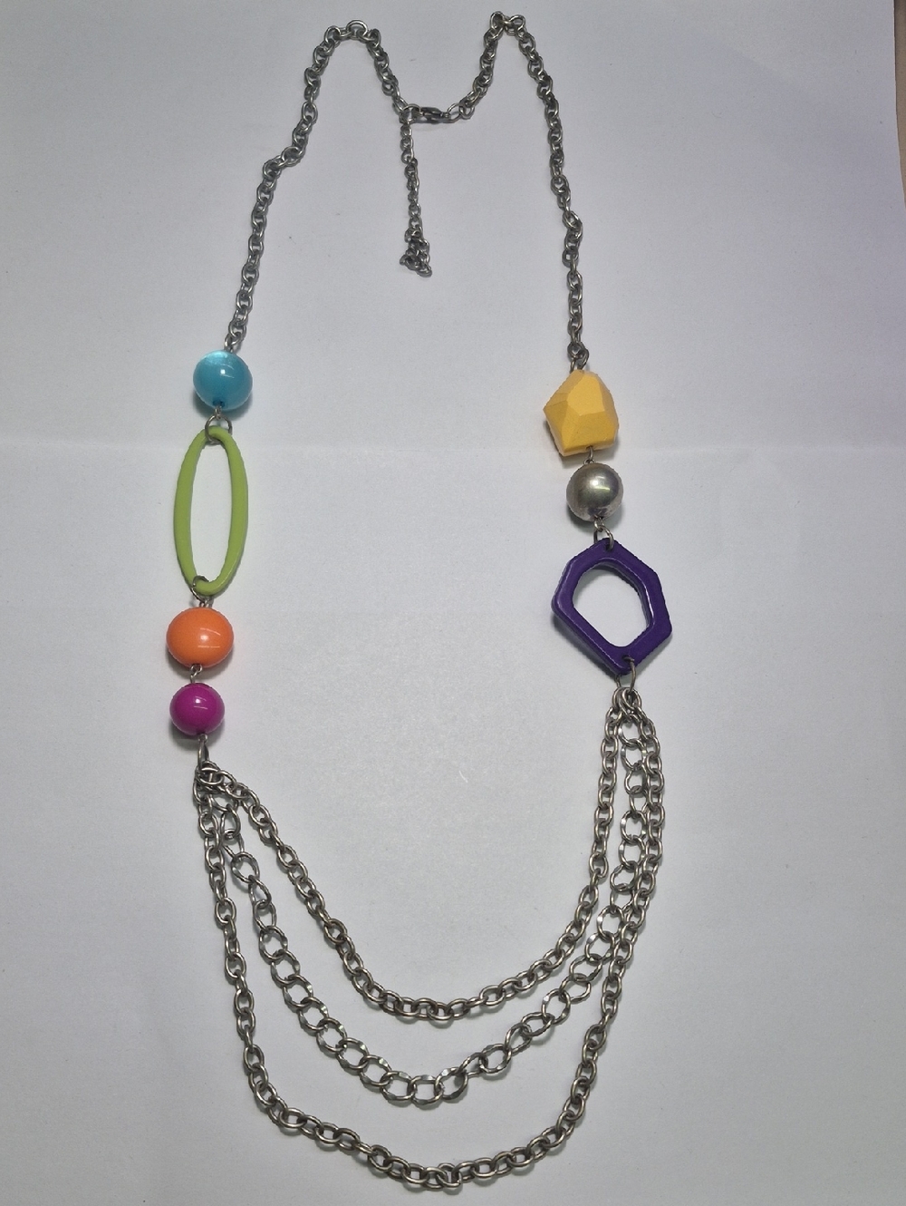 Colorblock Multi-Chain Statement 32" In. Necklace Purple Yellow Orange Green